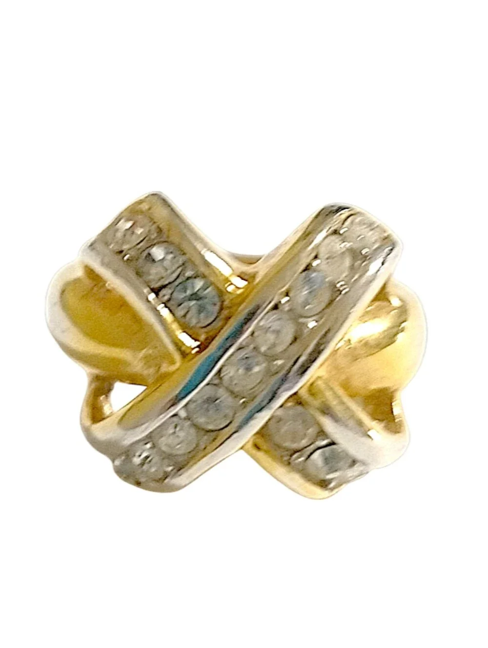 Silver & Gold Plated Fashion Ring w/CZ Stones Size 5